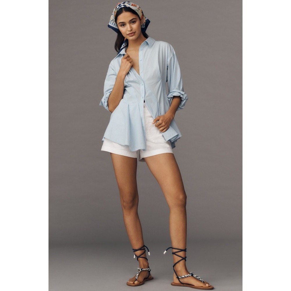 Maeve LongSleeve Waisted Buttondown Shirt Size XL Blue Striped OB2253674